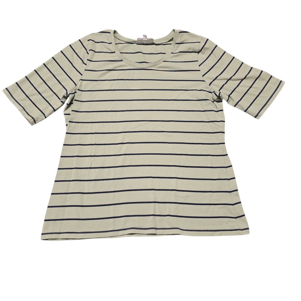 Country‎ Store Striped Short Sleeve Tee Womens L Sage Green Cotton Blend Casual